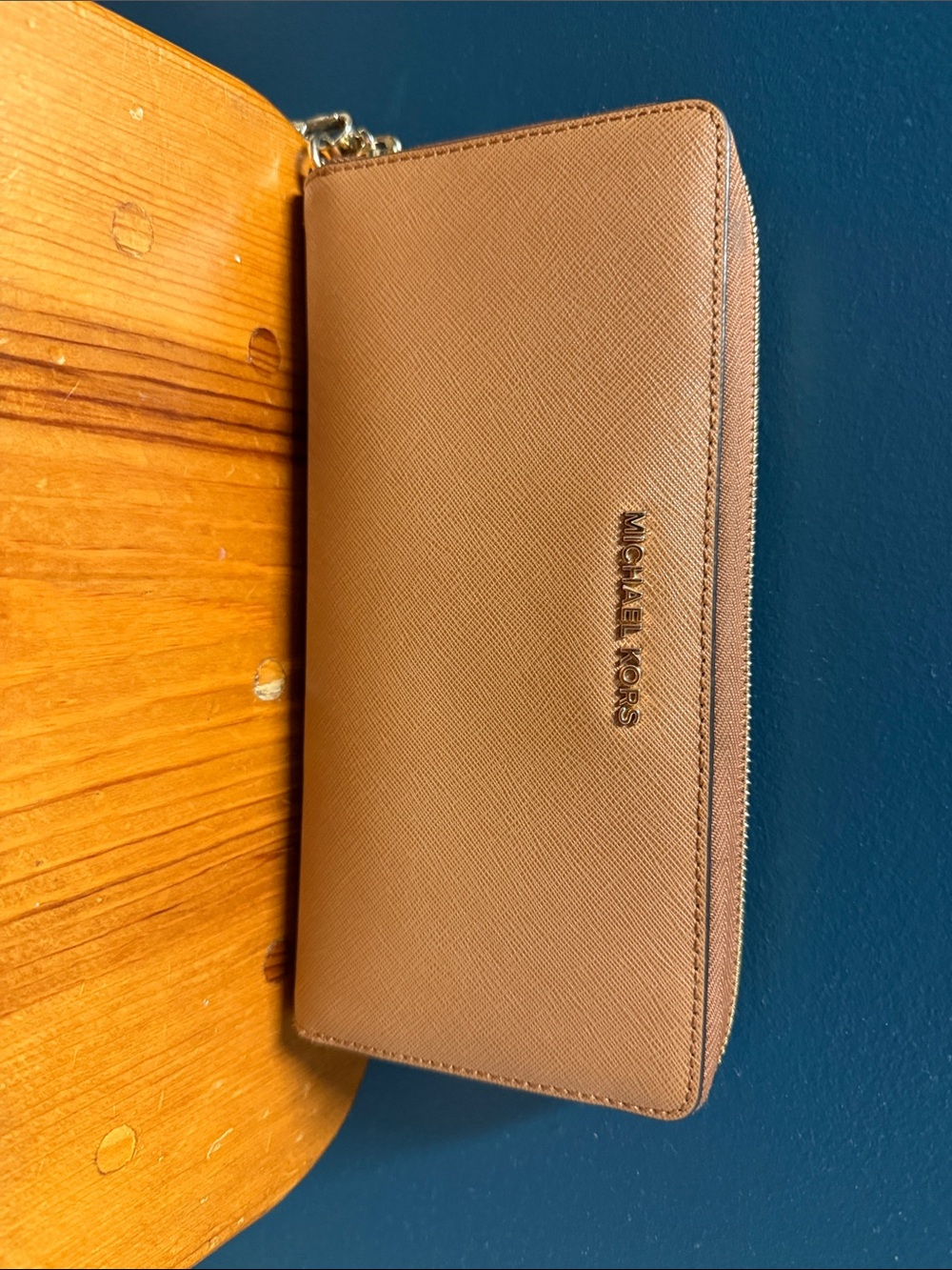 Michael Kors Leather Zip Wristlet Wallet — Brown